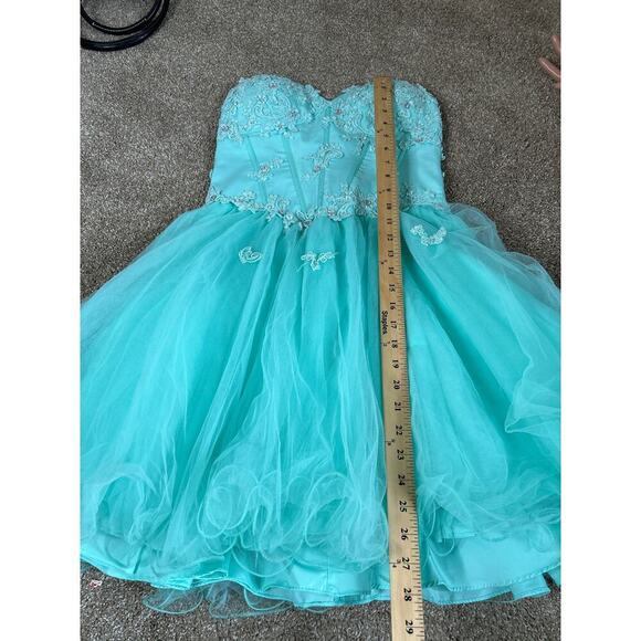 NARIANNA Tulle Prom Dress sea foam Green Lace up back Short strapless SZ SM - Picture 7 of 10
